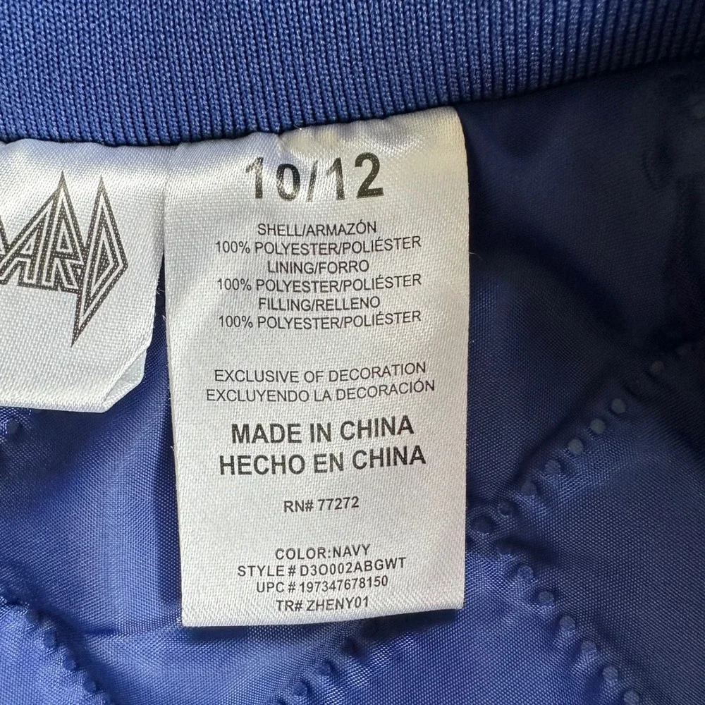 Kids Navy Blue/Purple Def Leppard 1980's Rock Paw Print Bomber Jacket Size 10 12